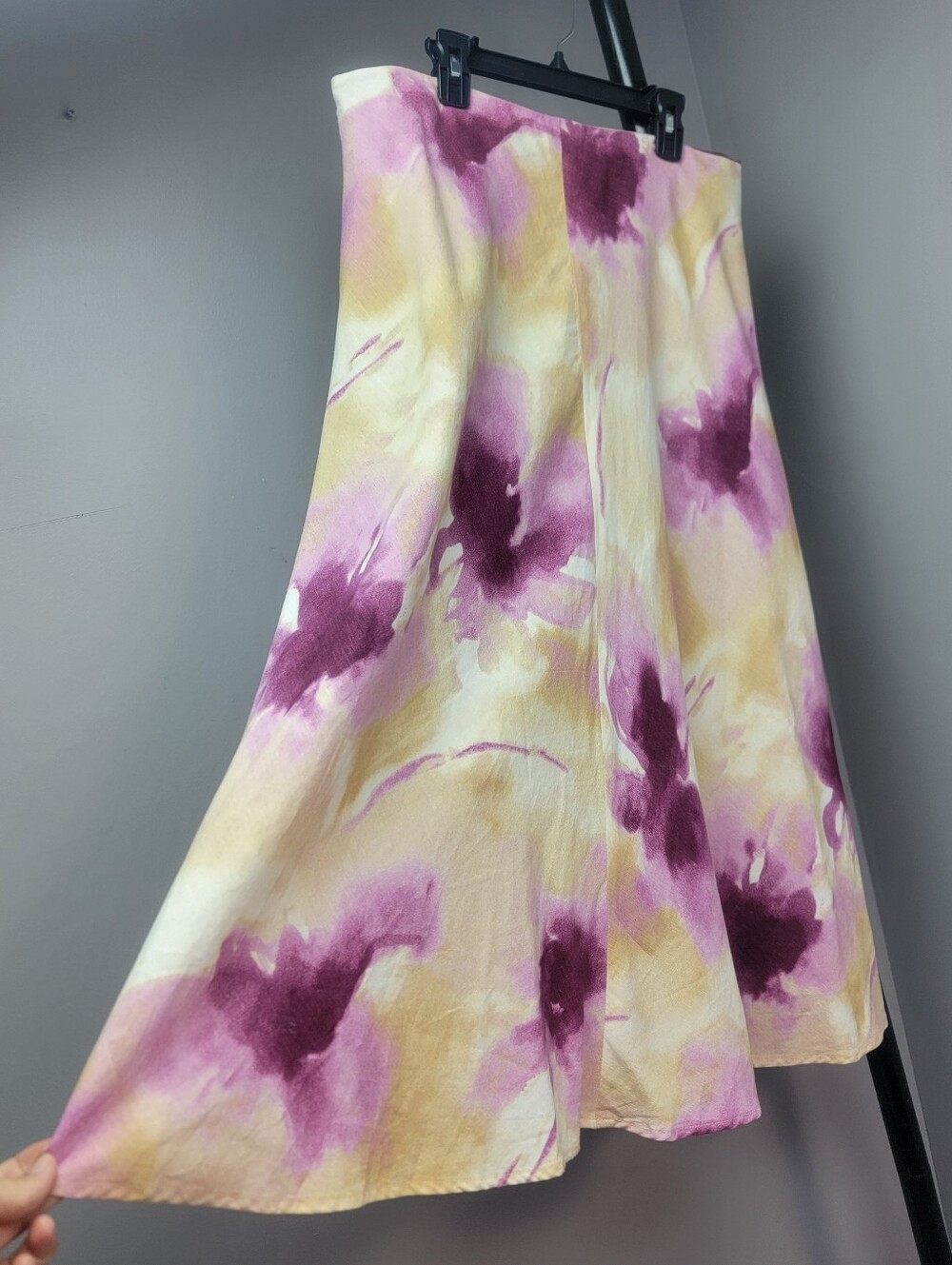 JonesWear Linen Blend Tan Purple Pink Floral Double Layer Midi A-line Skirt Sz10
